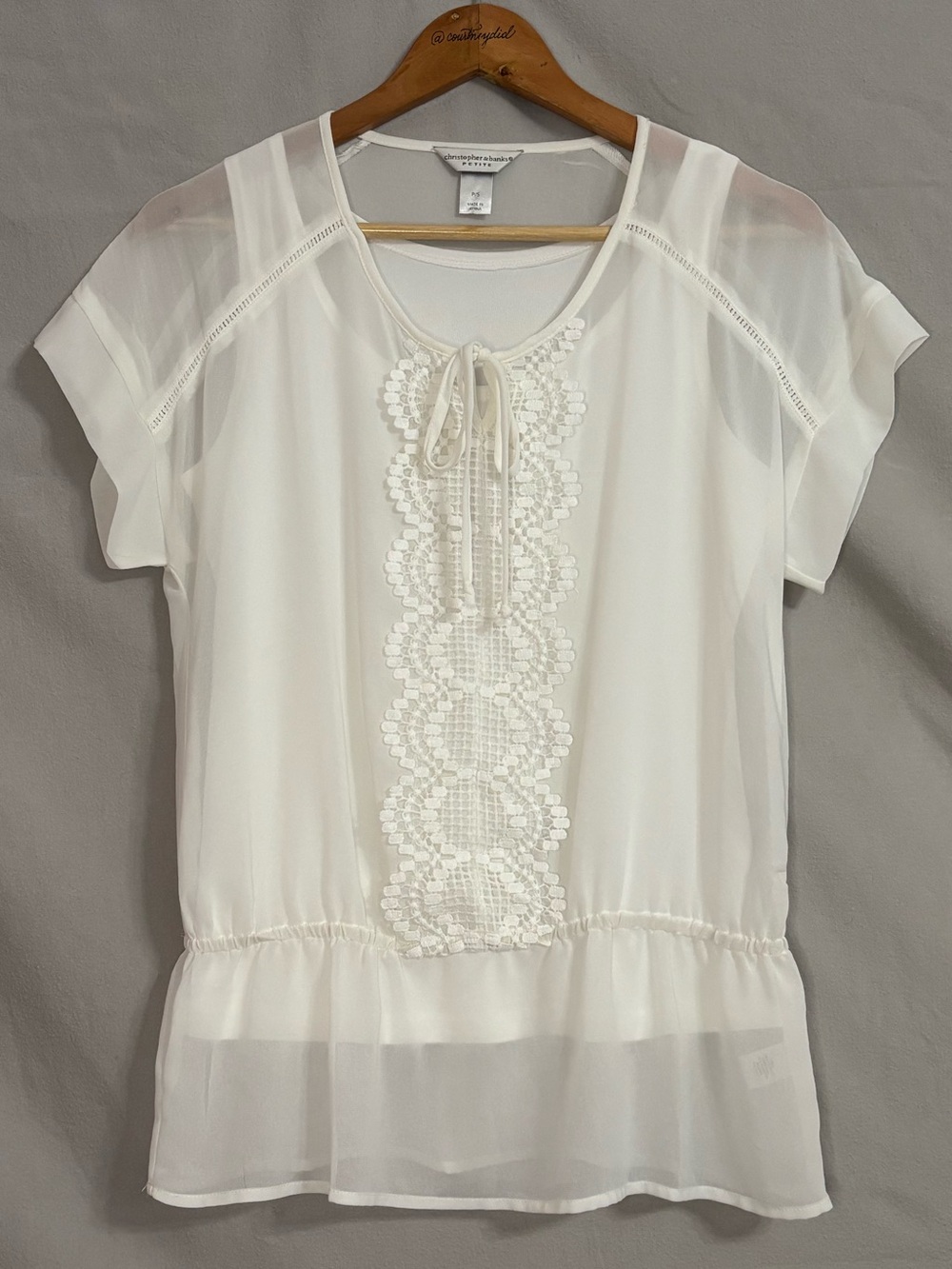 Christopher & Banks White Lace-Front Sheer Blouse with Tank Underlayer - Size PS